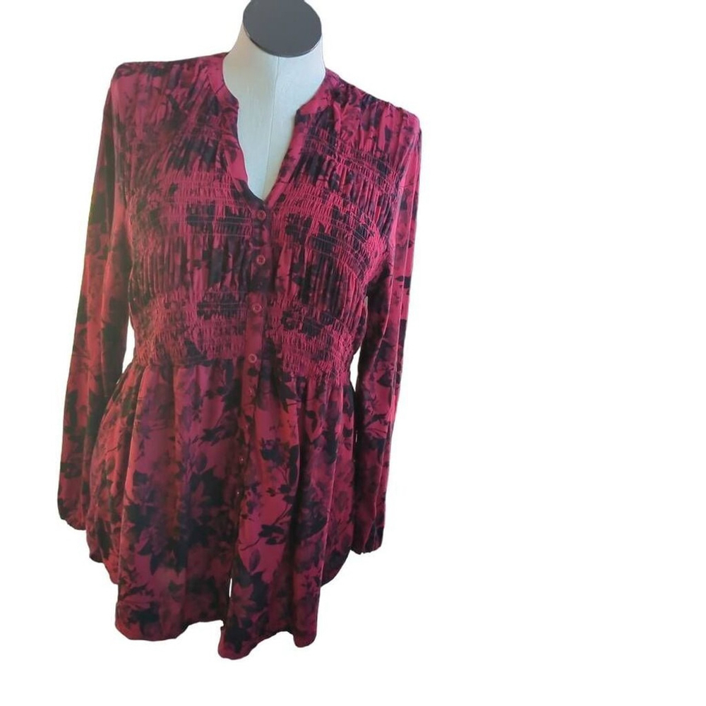 Torrid Women's Long Sleeve Smocked Babydoll Red Black Floral
